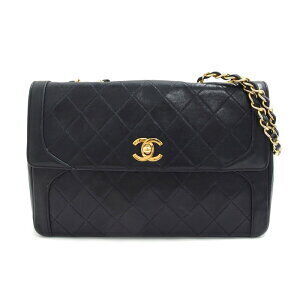 CHANEL Matelasse Single Flap Coco Mark Shoulder Bag Black Lambskin